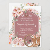 ピンクローズ金ゴールドウエスタンチャラキンセニェラ 招待状 (正面/裏面)