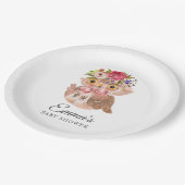 ピンクローズ金ゴールドウォーター色フクロウ赤ちゃんシャワー ペーパープレート (アングル)