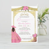 ピンクローズ金ゴールドエレガントウエスタンチャロキンセアニェラ 招待状 (スタンド正面)