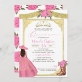ピンクローズ金ゴールドエレガントウエスタンチャロキンセアニェラ 招待状 (正面/裏面)