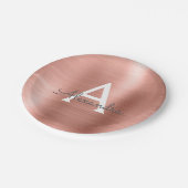 ピンクローズ金ゴールドガーリーメタリックモノグラム誕生日 ペーパープレート (アングル)