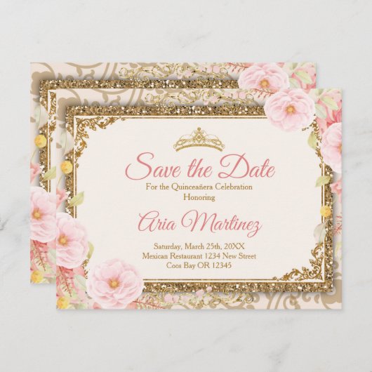 ピンクローズ金ゴールドクインセアニラ15アノスセーブ サンキューカード (正面/裏面)