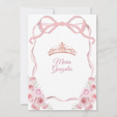 ピンクローズ金ゴールドクラウンボウプリンセスガールキンセアニラ 招待状 (裏面)