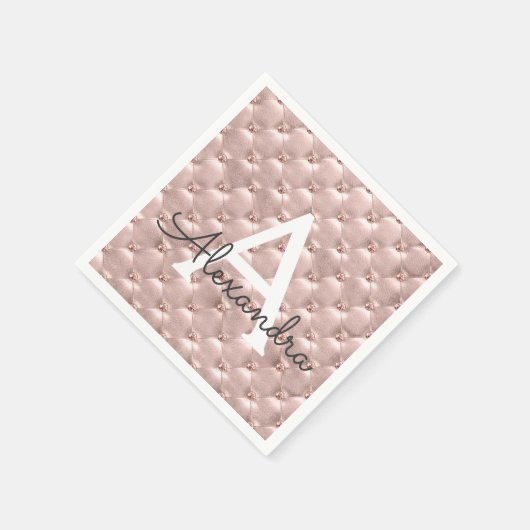 ピンクローズ金ゴールドクラシックヴィンテージモノグラム誕生日 スタンダードカクテルナプキン (角)