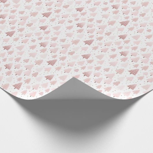ピンクローズ金ゴールドクリスマスツリーホワイトクリスマス ラッピングペーパー (角)