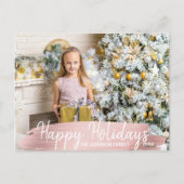 ピンクローズ金ゴールドクリスマスハッピーホリデーズファミリー シーズンポストカード (正面)