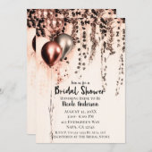 ピンクローズ金ゴールドクリームメタリックバルーンアイビーブライダル 招待状 (正面/裏面)