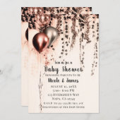 ピンクローズ金ゴールドクリームメタリックバルーン赤ちゃんシャワー 招待状 (正面/裏面)
