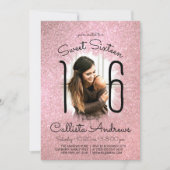 ピンクローズ金ゴールドグラデーショングリッターハローフォトスイート16 招待状 (正面)