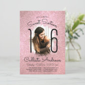 ピンクローズ金ゴールドグラデーショングリッターハローフォトスイート16 招待状 (スタンド正面)