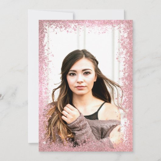 ピンクローズ金ゴールドグラデーショングリッターハローフォトスイート16 招待状 (裏面)