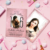 ピンクローズ金ゴールドグラデーショングリッターハローフォトスイート16 招待状