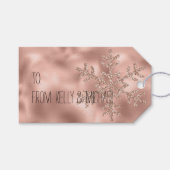 ピンクローズ金ゴールドグラムグリッタースノーフレーク ギフトタグ (正面(横))