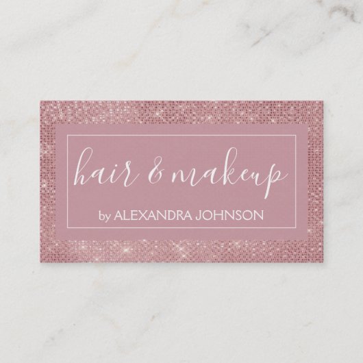 ピンクローズ金ゴールドグラムスパークルモダンとエレガント 名刺 (正面)