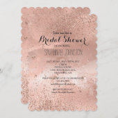 ピンクローズ金ゴールドグリジースパークルブライダルシャワー 招待状 (正面/裏面)