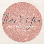 ピンクローズ金ゴールドグリッターとスパークルサンキュー ラウンドペーパーコースター (正面)