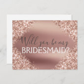 ピンクローズ金ゴールドグリッターとスパークルブレスメイド インビテーションポストカード (正面/裏面)