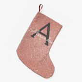 ピンクローズ金ゴールドグリッターとスパークルモノグラム スモールクリスマスストッキング (正面 (吊り時))