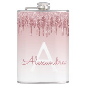 ピンクローズ金ゴールドグリッターとスパークルモノグラム フラスク (正面)