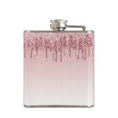 ピンクローズ金ゴールドグリッターとスパークルモノグラム フラスク (裏面)