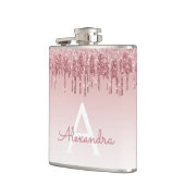 ピンクローズ金ゴールドグリッターとスパークルモノグラム フラスク (左)