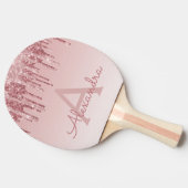ピンクローズ金ゴールドグリッターとスパークルモノグラム 卓球ラケット (横)