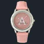 ピンクローズ金ゴールドグリッターとスパークルモノグラム 腕時計<br><div class="desc">ピンクローズ金ゴールドフェイクグリッターとスパークルエレガントモノグラム時計。このウォッチはカスタマイズ、お客様のイニシャルと名を含めることができる。バラ金ゴールドグリッターウォッチは、ピンク素晴らしクを愛するその特別な人のためのブライダルシャワー、誕生日パーティーまたはバチェロレッテギフトを作る。</div>