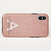 ピンクローズ金ゴールドグリッターとスパークルモノグラム Case-Mate iPhoneケース (裏面(横))