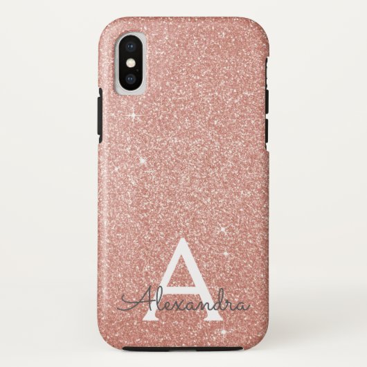 ピンクローズ金ゴールドグリッターとスパークルモノグラム Case-Mate iPhoneケース (裏面)