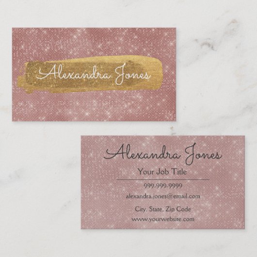 ピンクローズ金ゴールドグリッターとスパークル 名刺 (正面/裏面)