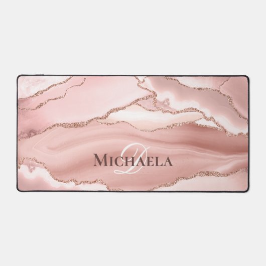 ピンクローズ金ゴールドグリッターアゲートゲーデモノグラムシック デスクマット (正面)