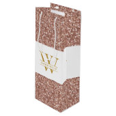 ピンクローズ金ゴールドグリッターイニシャルと名寄り ワインギフトバッグ (正面アングル)