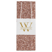 ピンクローズ金ゴールドグリッターイニシャルと名寄り ワインギフトバッグ (正面)