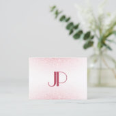 ピンクローズ金ゴールドグリッターエレガントモノグラモダンム 名刺 (スタンド正面)