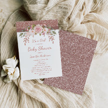ピンクローズ金ゴールドグリッターガールベビーシャワー