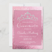ピンクローズ金ゴールドグリッターキンセアニェラウィズティアラ 招待状 (正面)