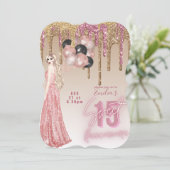 ピンクローズ金ゴールドグリッターキンセアニェラ招待状 招待状 (スタンド正面)