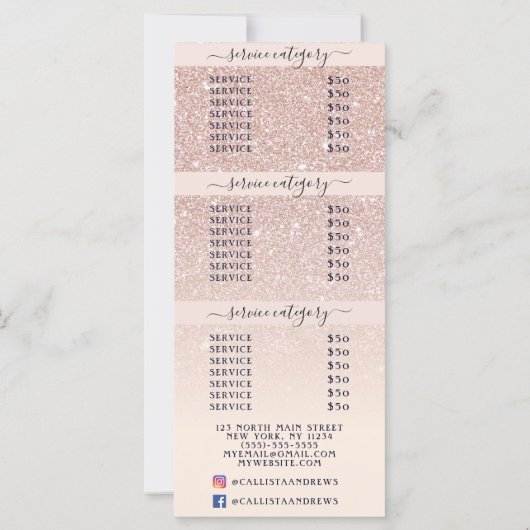 ピンクローズ金ゴールドグリッターグラデーションサロン価格表 (裏面)