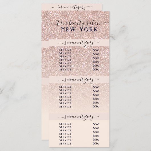 ピンクローズ金ゴールドグリッターグラデーションサロン価格表 (正面/裏面)