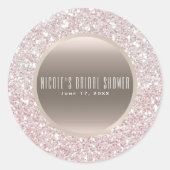 ピンクローズ金ゴールドグリッターグラムエレガントな結婚式の好意 ラウンドシール (正面)