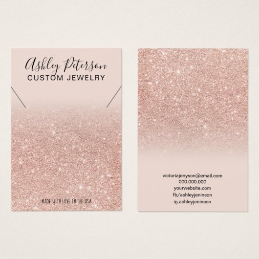 ピンクローズ金ゴールドグリッターシックなネックレスディスプレイ (正面&裏面)