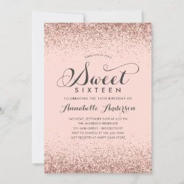 ピンクローズ金ゴールドグリッタースパークルスウィート16誕生日 招待状
