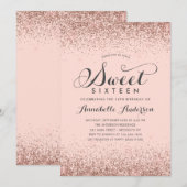 ピンクローズ金ゴールドグリッタースパークルスウィート16誕生日 招待状 (正面/裏面)