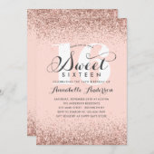 ピンクローズ金ゴールドグリッタースパークルスウィート16誕生日I 招待状 (正面/裏面)