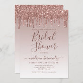 ピンクローズ金ゴールドグリッタースパークルドリップスブライダルシャワー 招待状 (正面/裏面)