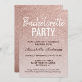 ピンクローズ金ゴールドグリッタースパークルバチェロレッテ 招待状 (正面/裏面)