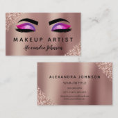 ピンクローズ金ゴールドグリッタースパークルメイクアップアーティスト 名刺 (正面/裏面)