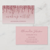 ピンクローズ金ゴールドグリッタースパークルメイクアップアーティスト 名刺 (正面/裏面)