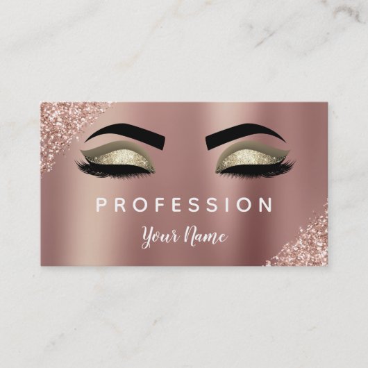 ピンクローズ金ゴールドグリッタースパークルメイクアップアーティスト 名刺 (正面)