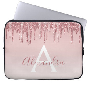 ピンクローズ金ゴールドグリッタースパークルモノグラム ラップトップスリーブ